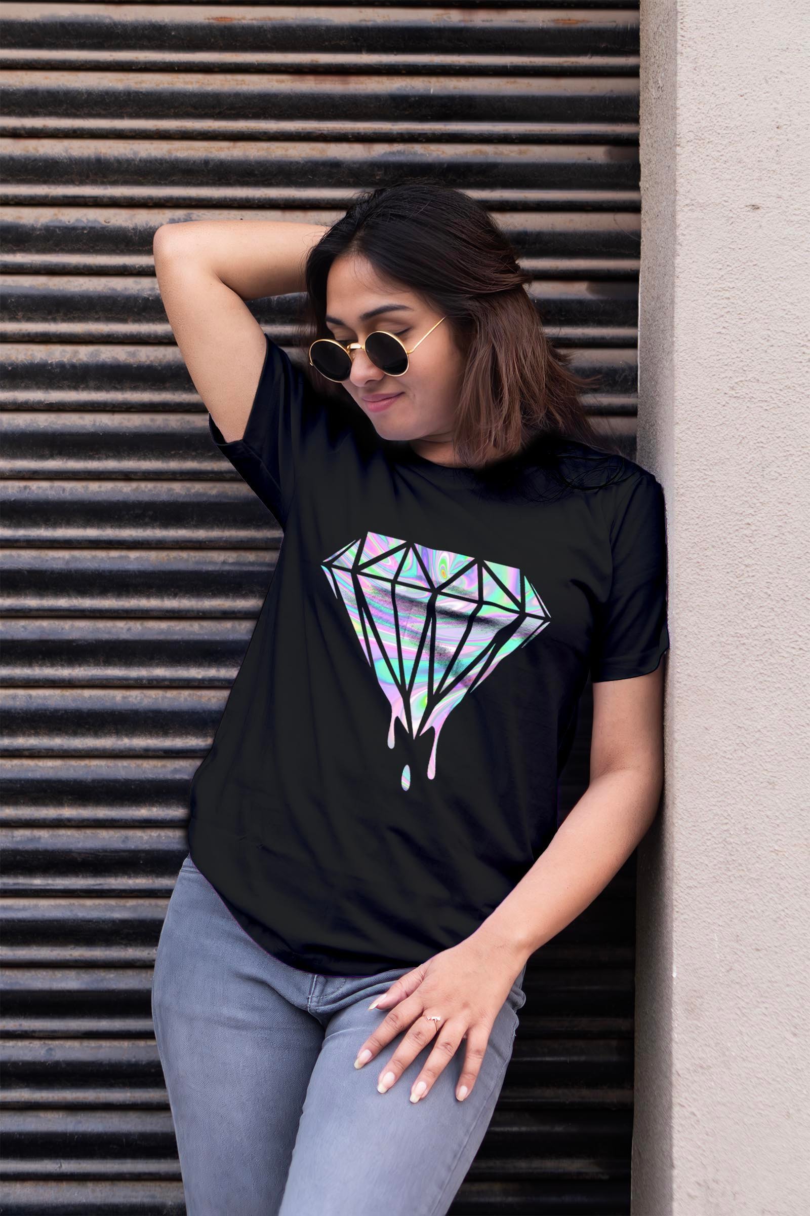 Dripping Diamond Holographic Printed T-Shirt