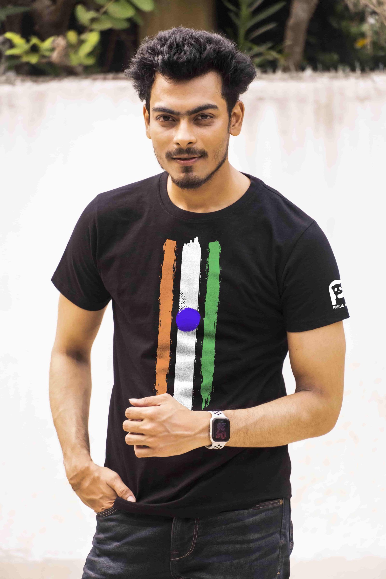 Indian Independence Themed Brush Stroke Printed T-Shirt Half Sleeve