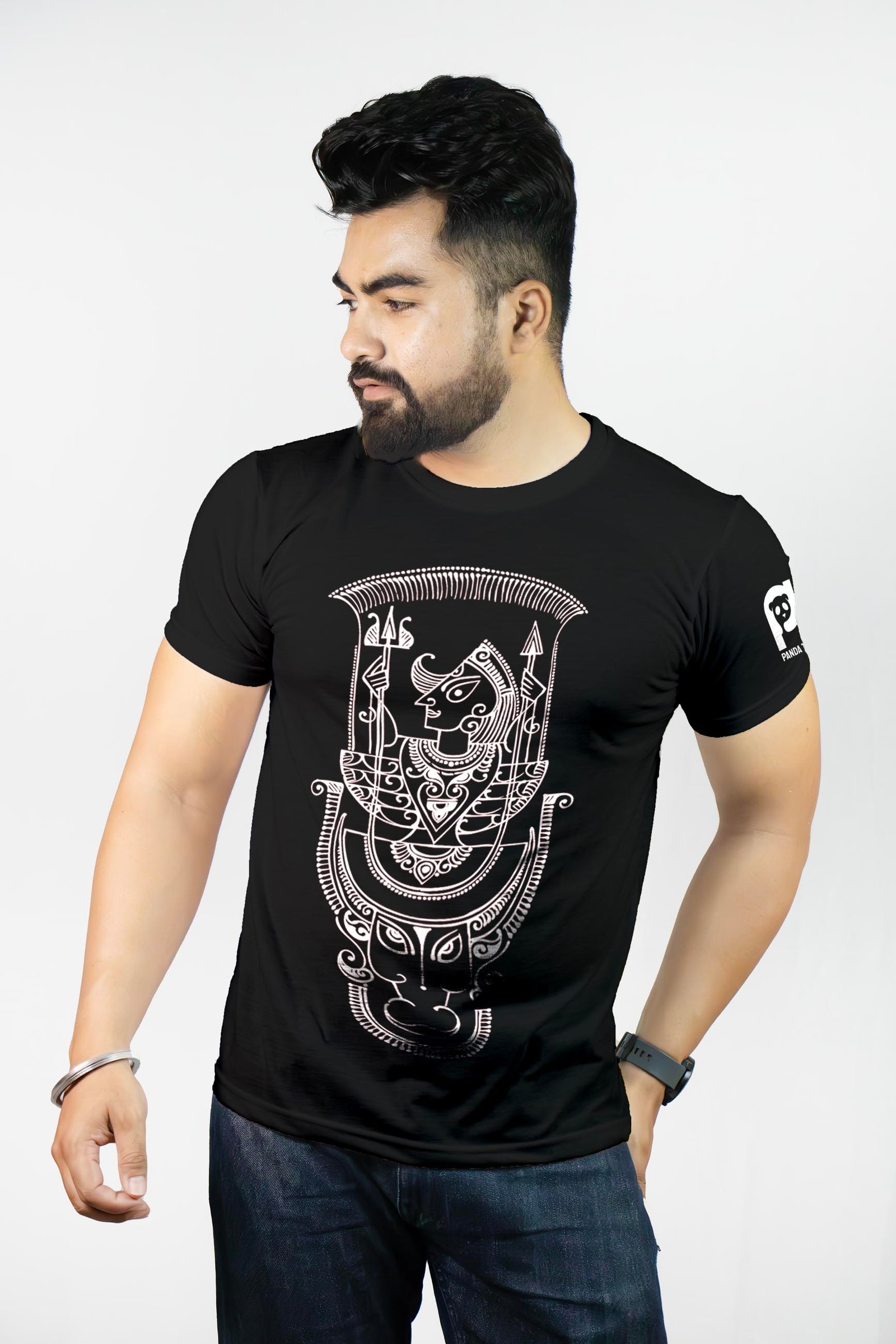 Ethnic Alpona Style Maa Durga Printed T-Shirt Half Sleeve