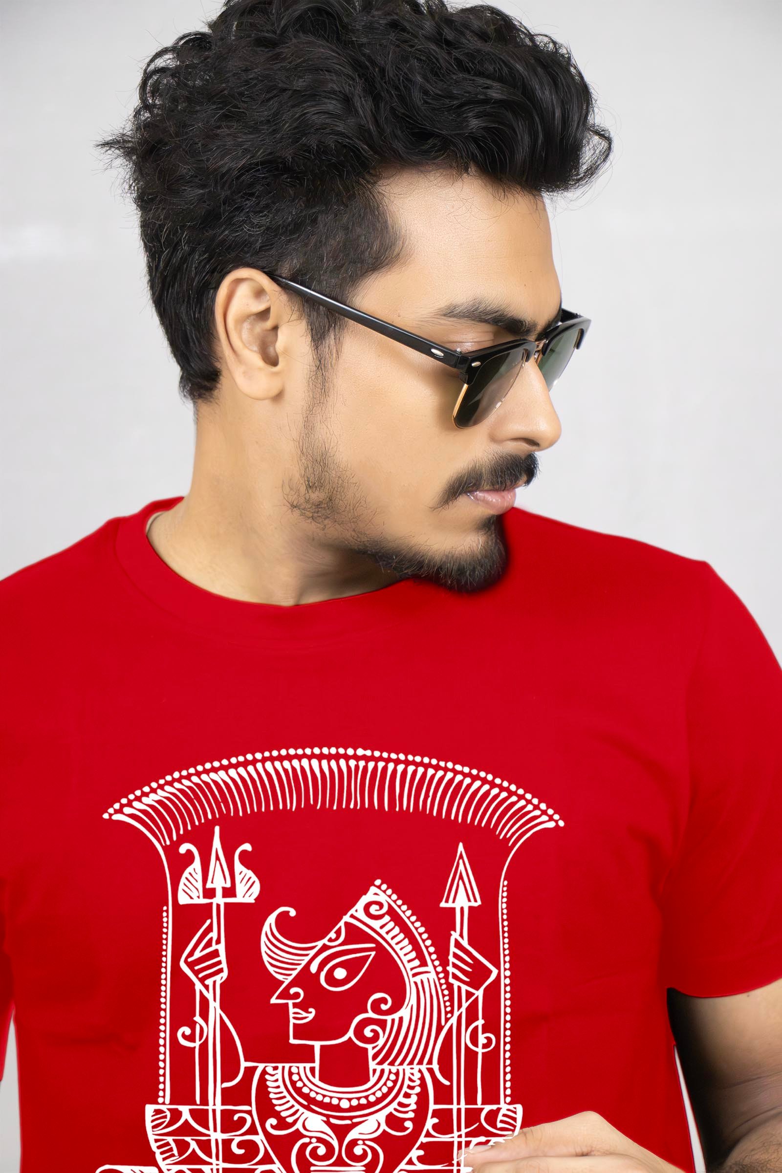 Ethnic Alpona Style Maa Durga Printed T-Shirt Half Sleeve