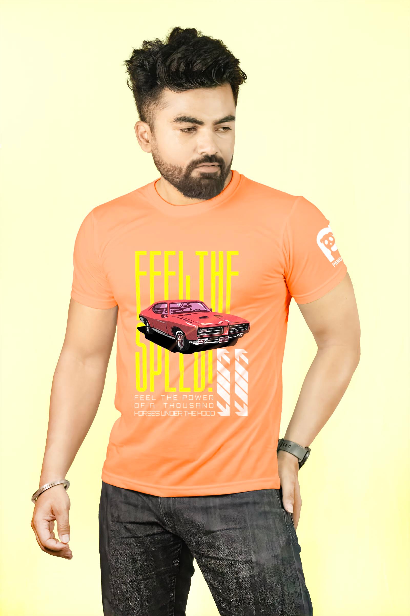 Feel the Speed-American Muscle Printed T-Shirt Half Sleeve