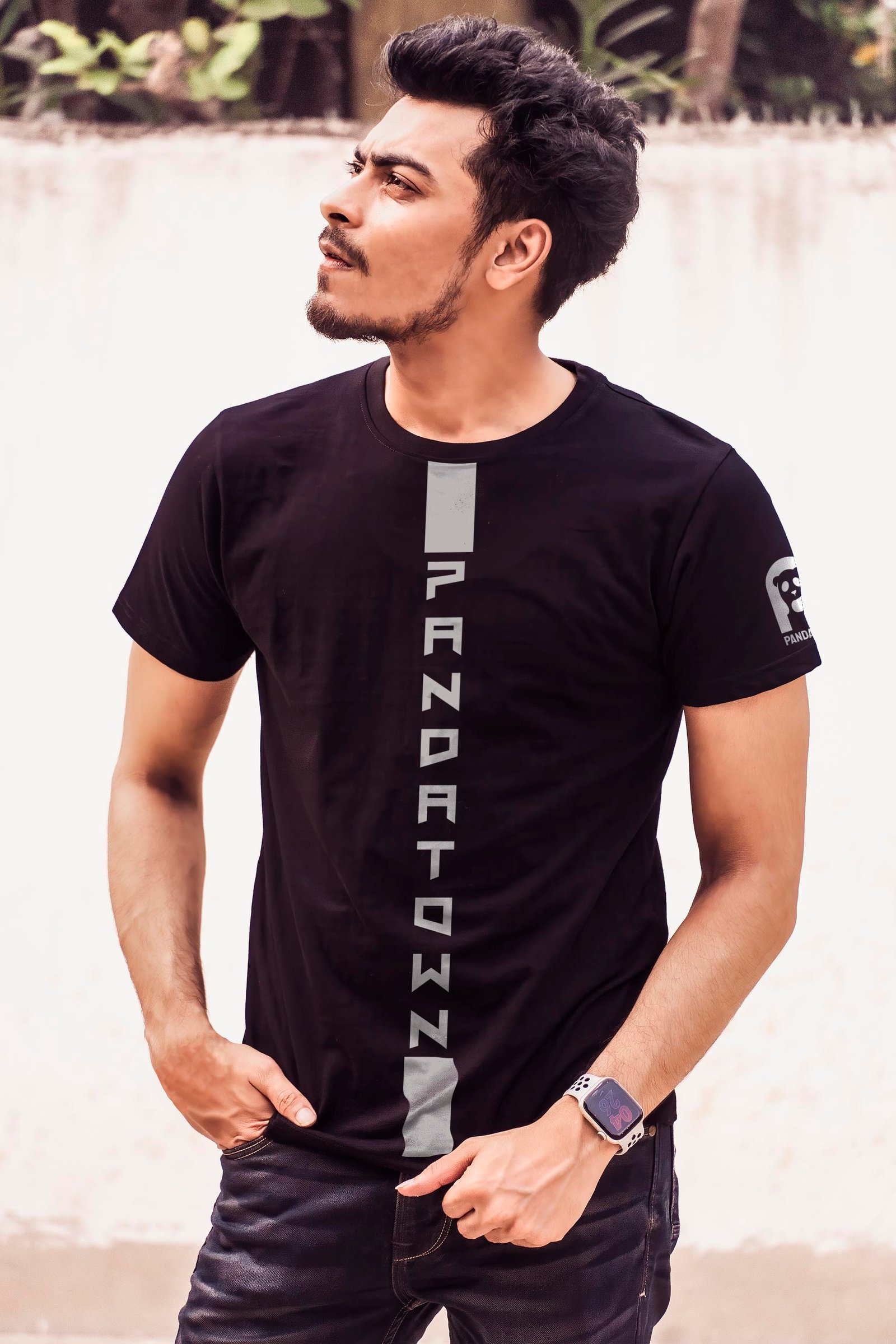 Vertical Panda Town Grey Reflector Printed T-Shirt Half Sleeve