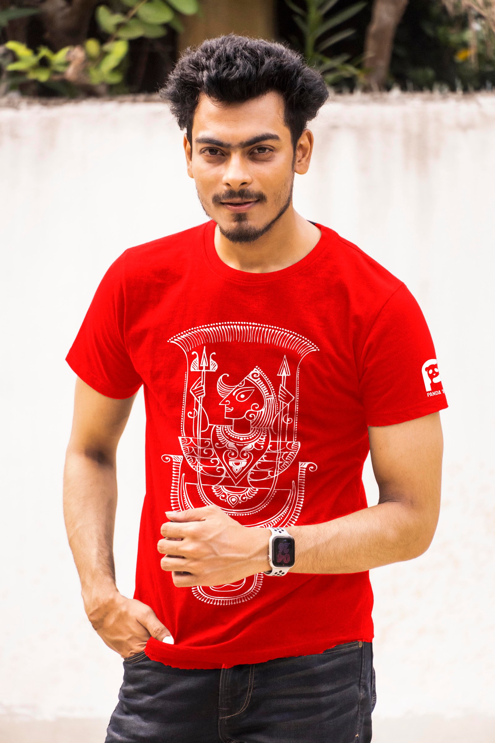 Ethnic Alpona Style Maa Durga Printed T-Shirt Half Sleeve