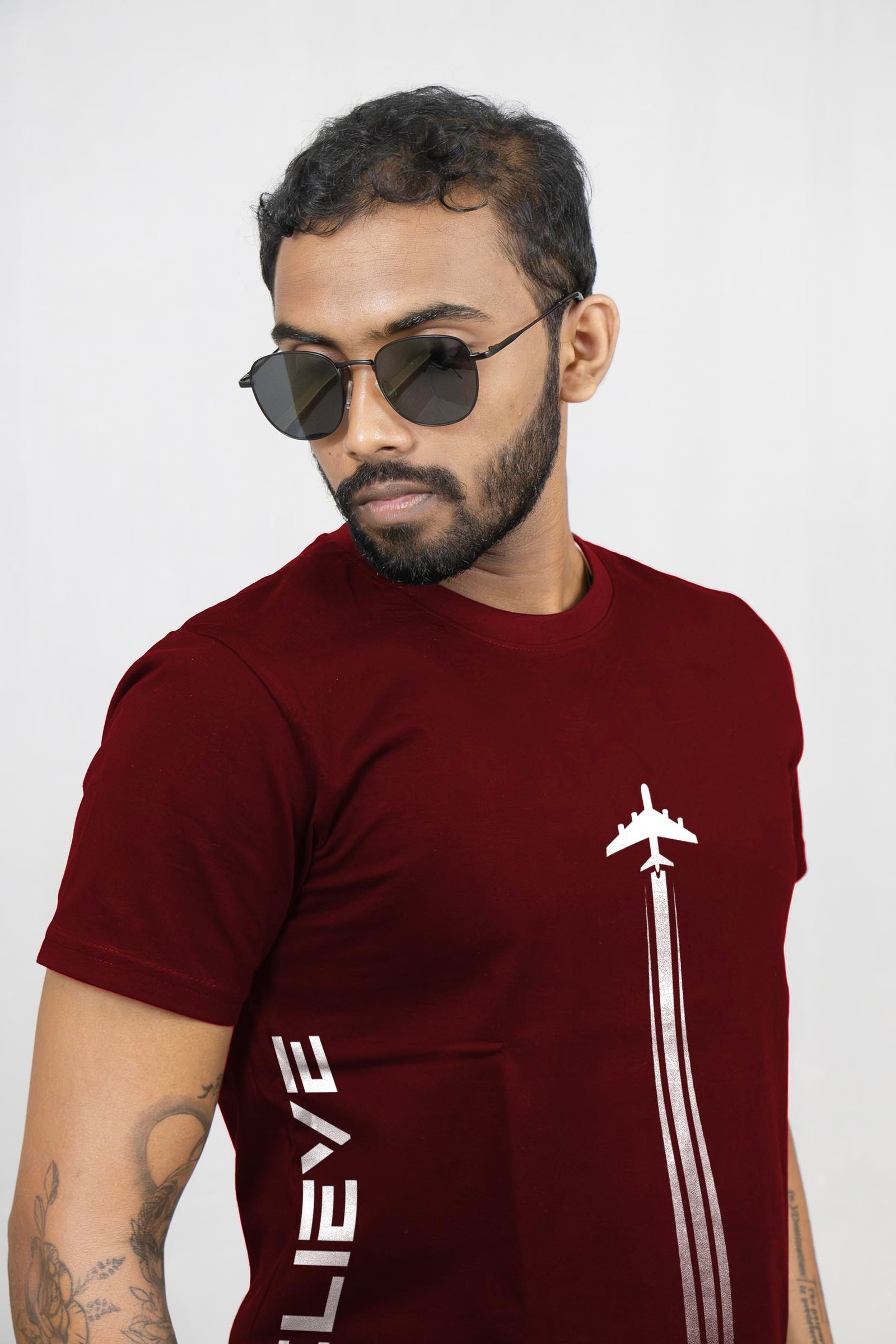 Believe-Follow Your Dreams Airplane Printed T-Shirt Half Sleeve