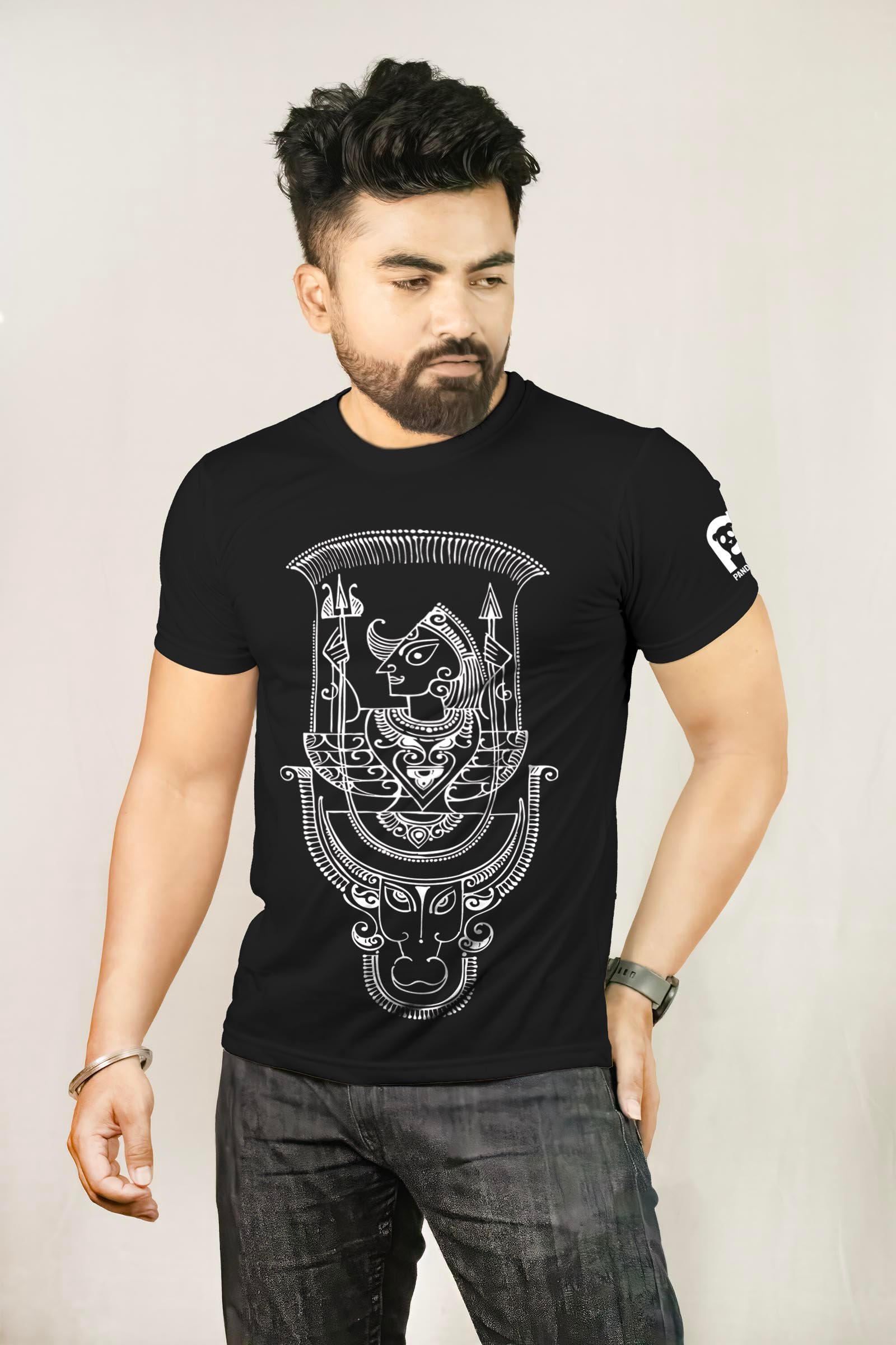 Ethnic Alpona Style Maa Durga Printed T-Shirt Half Sleeve