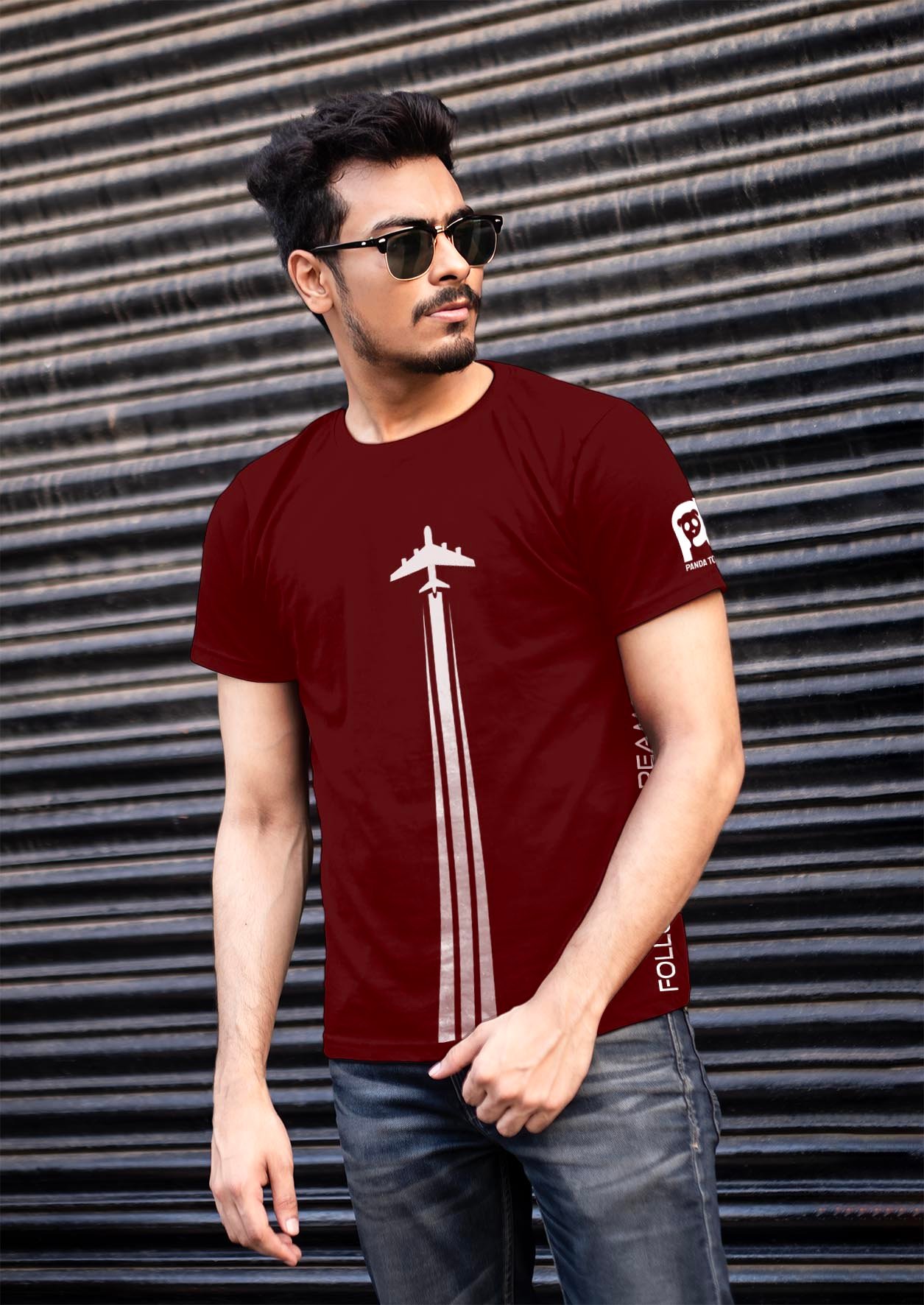 Believe-Follow Your Dreams Airplane Printed T-Shirt Half Sleeve