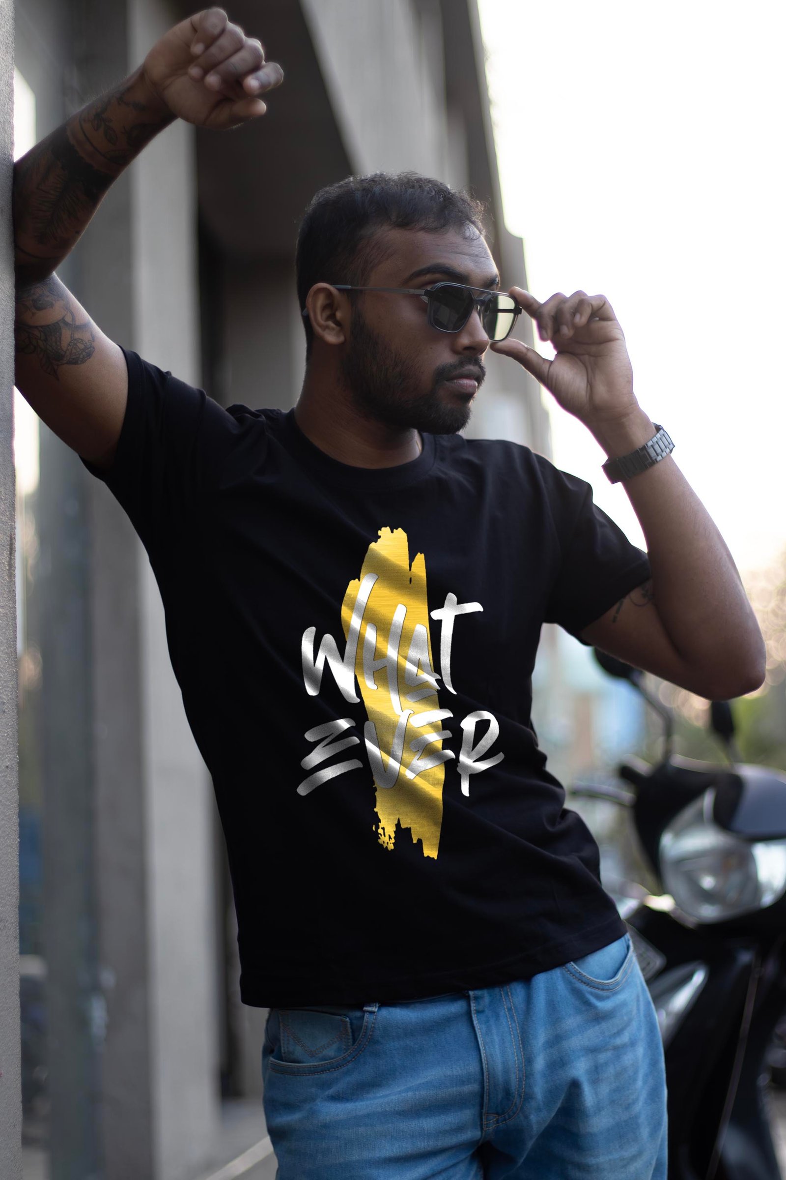 Whatever Golden Metallic Printed T-Shirt Half Sleeve