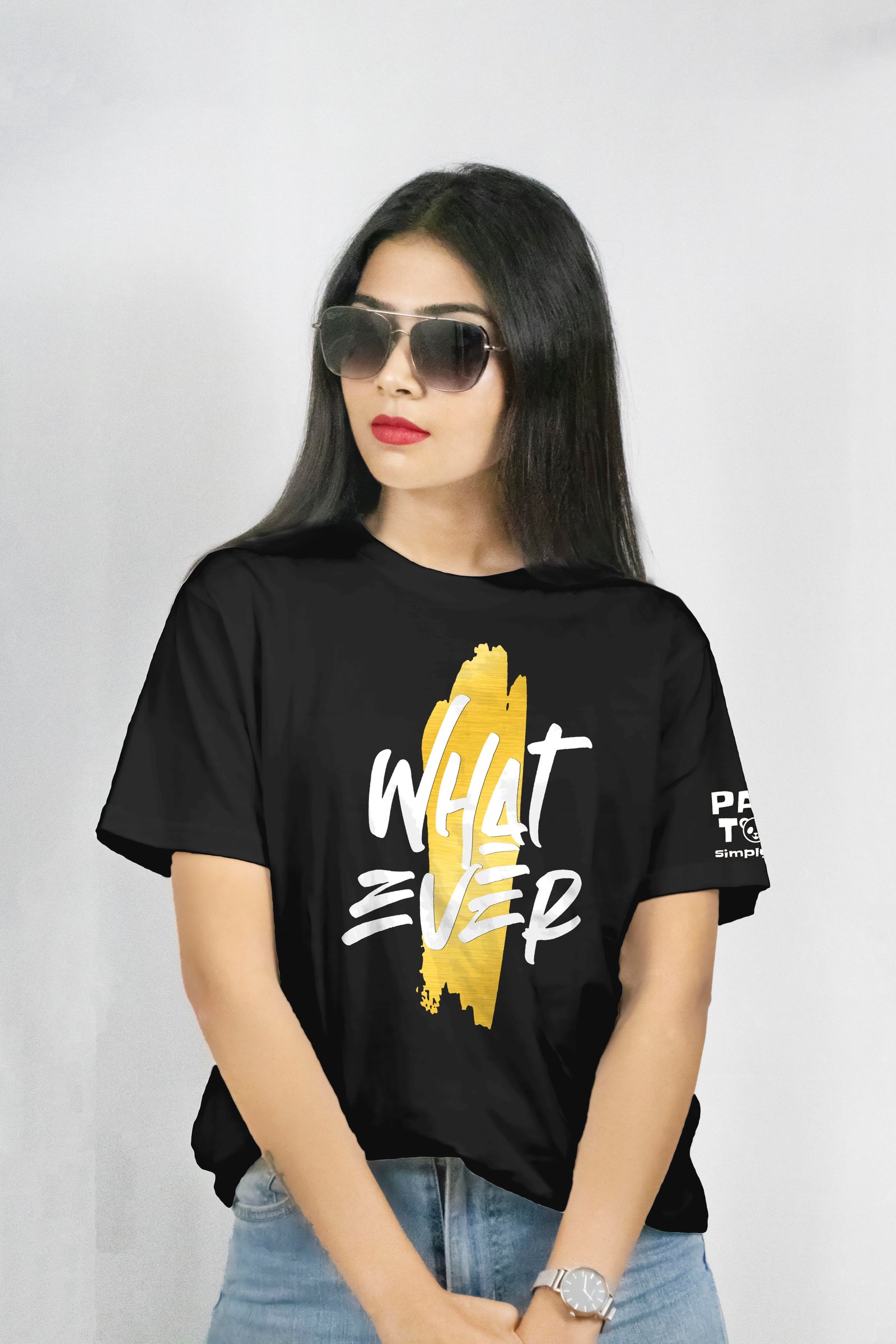 Whatever Golden Metallic Printed T-Shirt Half Sleeve