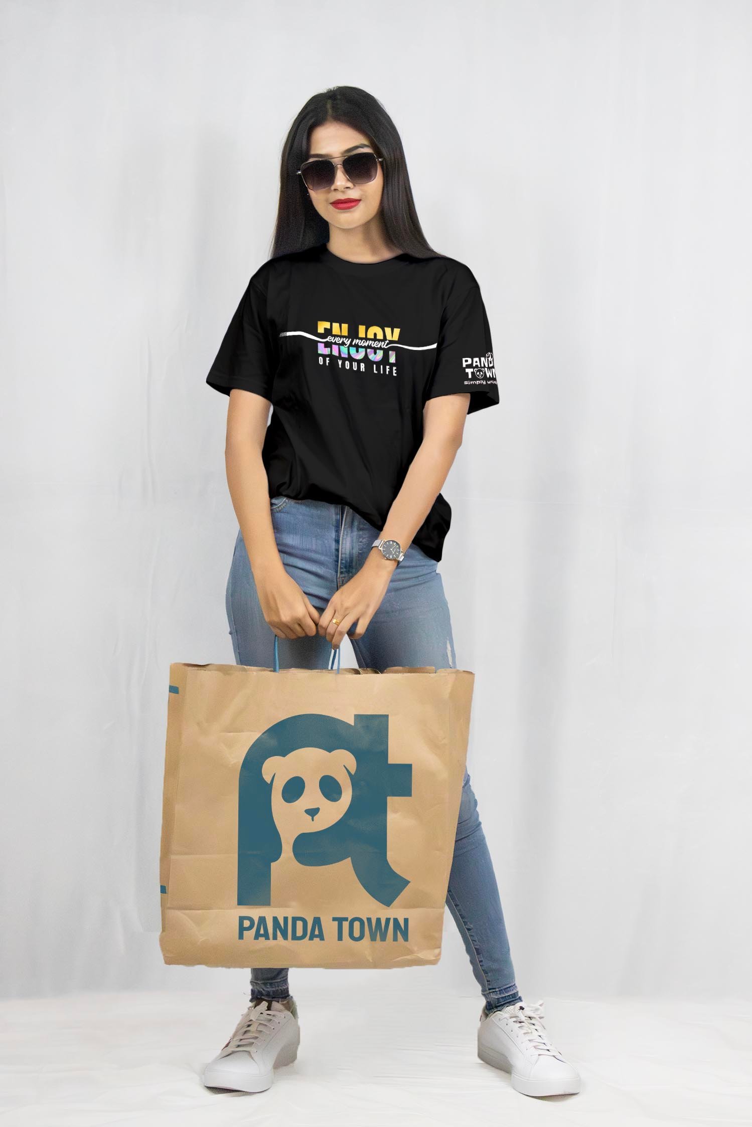 Enjoy Every Moment of Life - Gold and Holographic Printed T-Shirt Half Sleeve