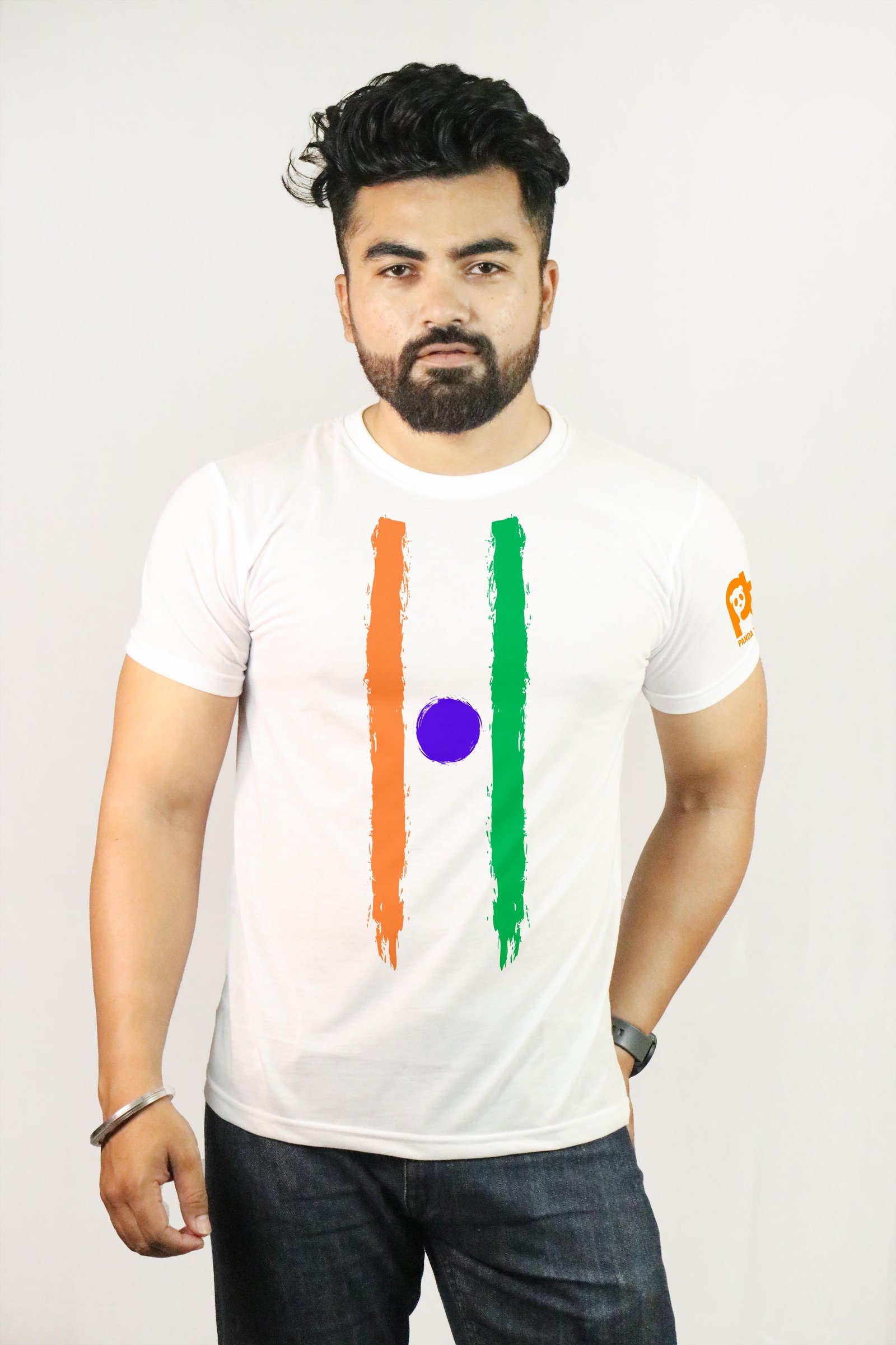 Indian Independence Themed Brush Stroke Printed T-Shirt Half Sleeve