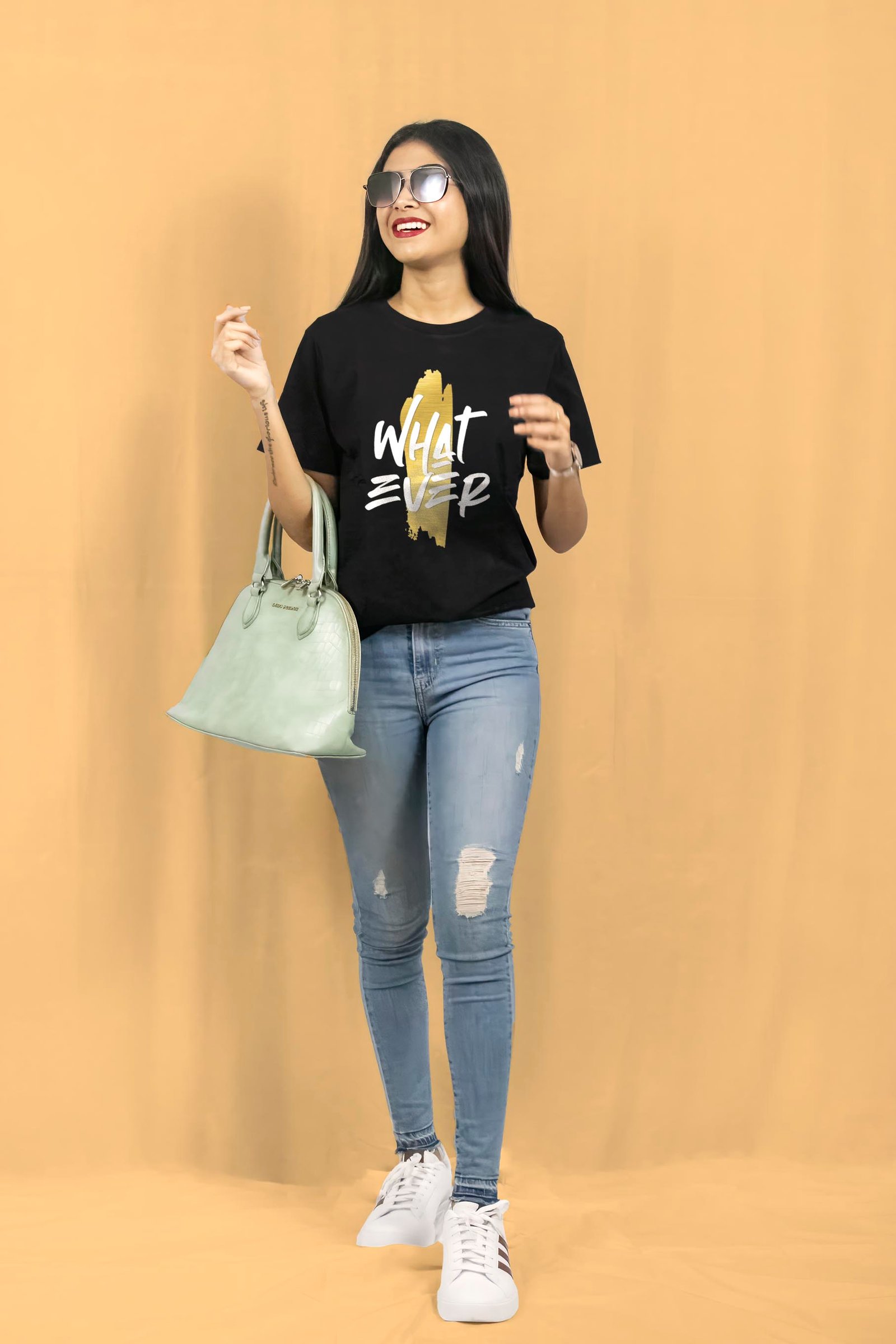 Whatever Golden Metallic Printed T-Shirt Half Sleeve