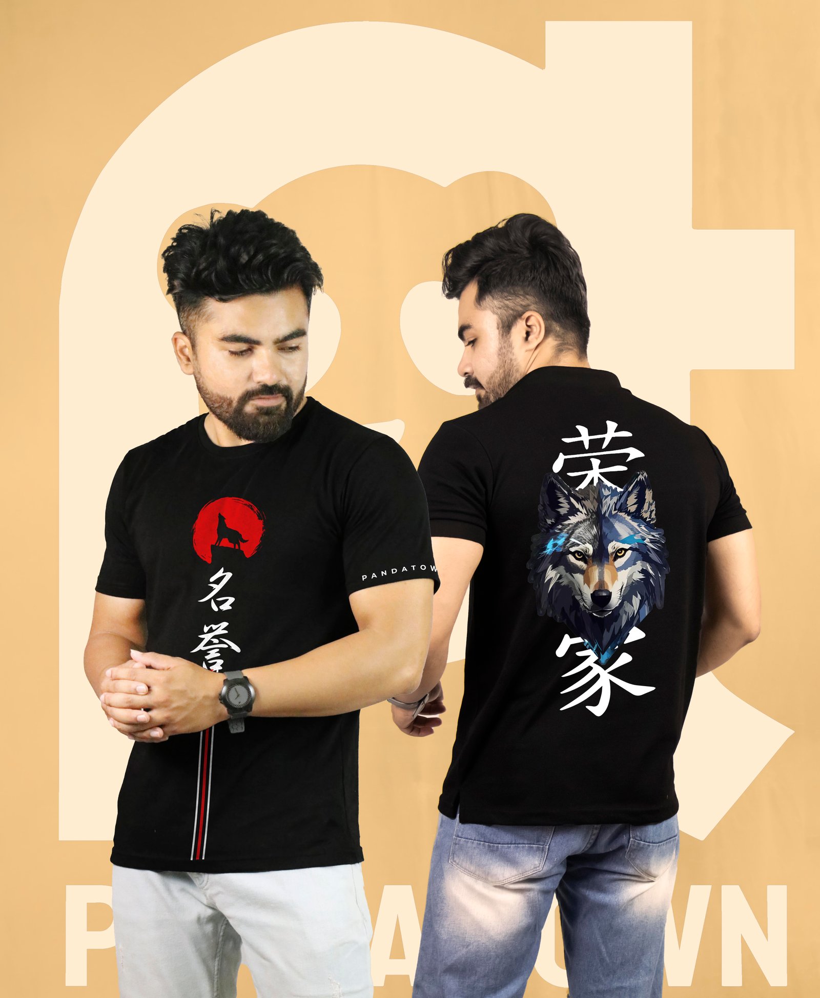 Honour Wolf Front and Back Printed T-Shirt Half Sleeve