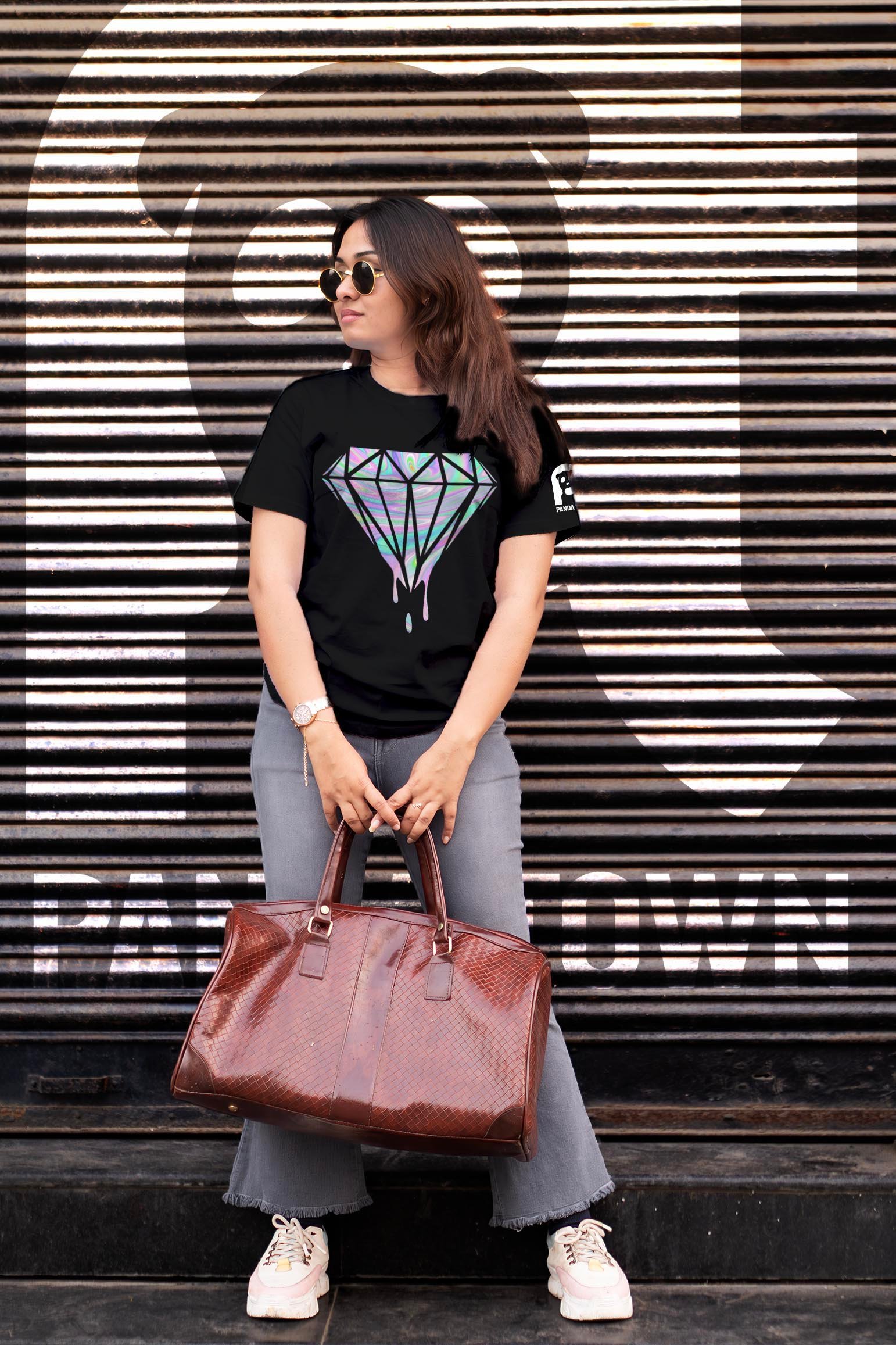 Dripping Diamond Holographic Printed T-Shirt