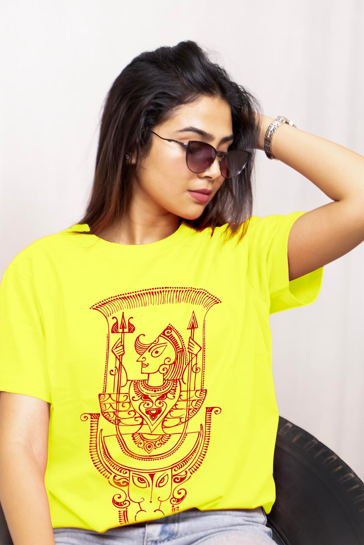 Ethnic Alpona Style Maa Durga Printed T-Shirt Half Sleeve