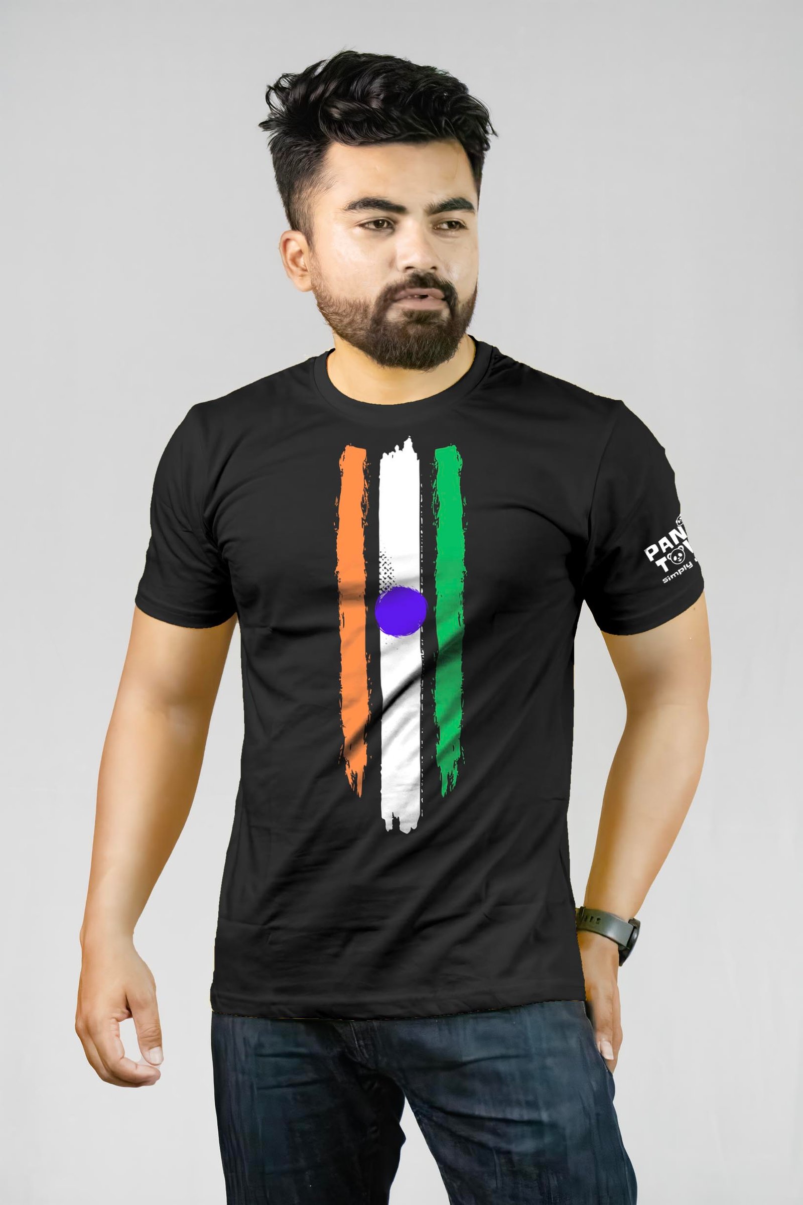 Indian Independence Themed Brush Stroke Printed T-Shirt Half Sleeve