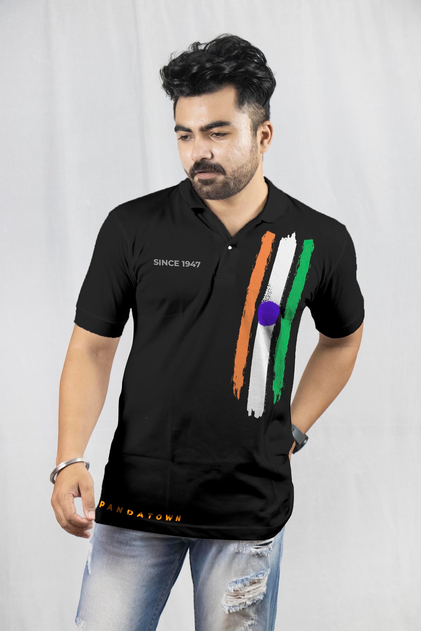 Indian Independence Themed Brush Stroke Printed Polo Half Sleeve