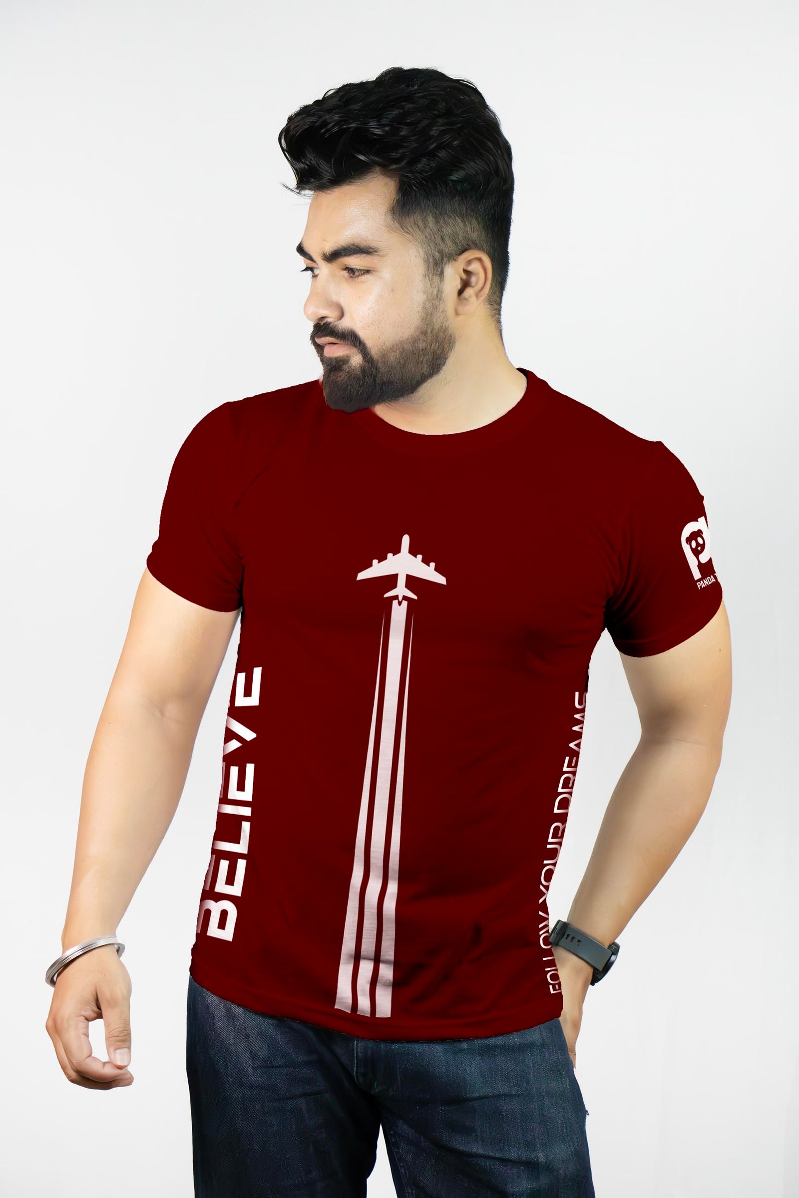 Believe-Follow Your Dreams Airplane Printed T-Shirt Half Sleeve